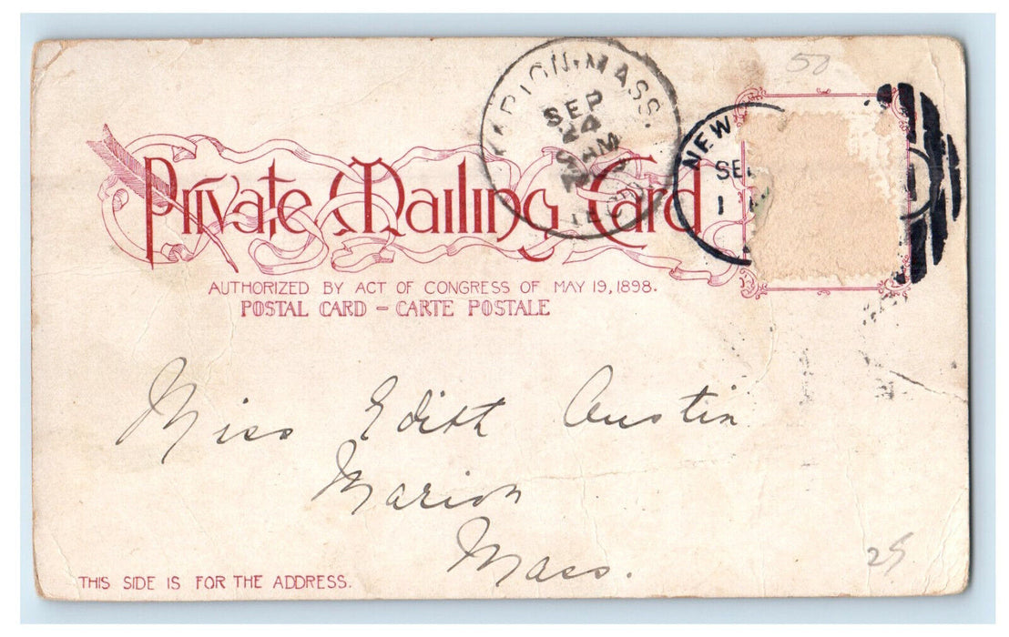 1903 Boulevard Columbus Monument, Central Park W. New Bedford MA Postcard