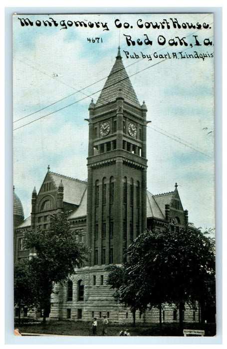 c1910s Montgomery County Court House, Red Oak, Iowa IA Antique Postcard