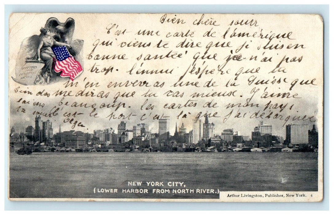 1903 View Of Lower Harbor From North River New York City NY Antique Postcard
