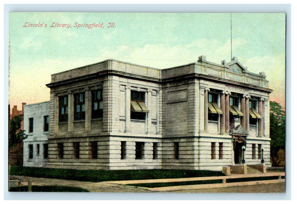 c1920 Lincoln's Library Springfield Illinois IL Unposted Antique Postcard