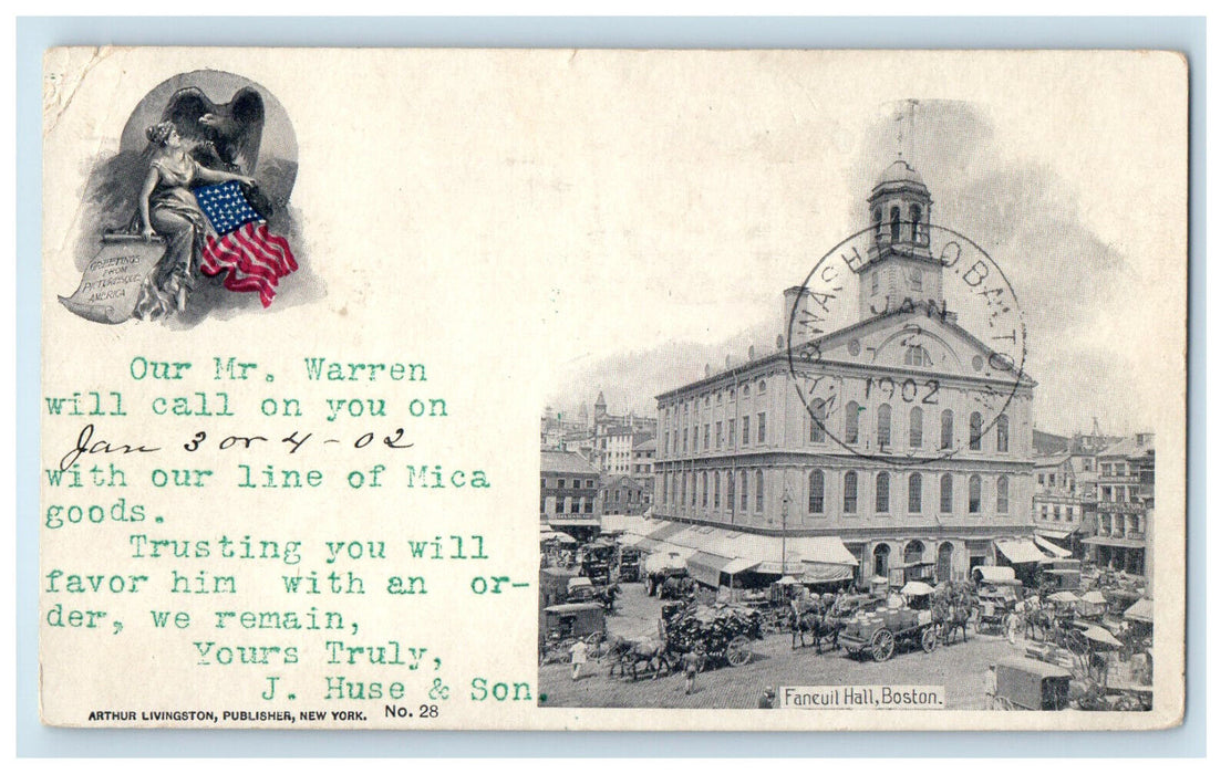 1902 Fancuil Hall, Boston Massachusetts MA RPO Advertising Order Postcard