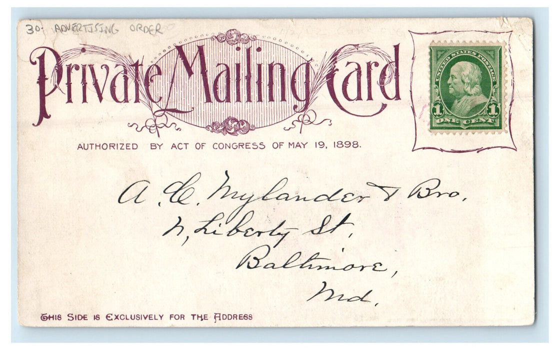 1902 Fancuil Hall, Boston Massachusetts MA RPO Advertising Order Postcard