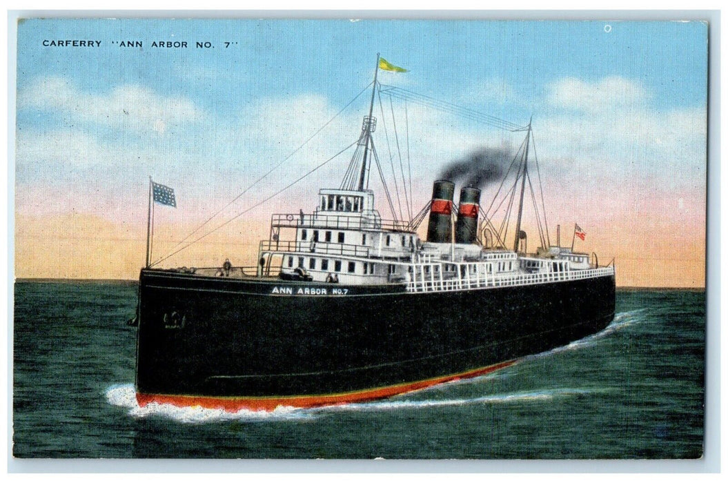 c1940 Carferry Ann Arbor No. 7 Railroad Company Frankfort Michigan MI Postcard