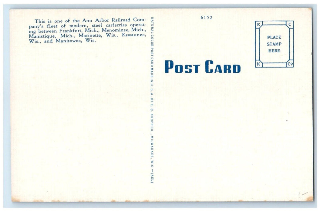 c1940 Carferry Ann Arbor No. 7 Railroad Company Frankfort Michigan MI Postcard