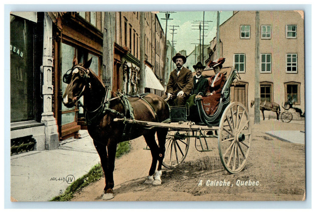 c1910s Horse Carriage A Caleche Quebec Canada CA Unposted V & Sons Postcard