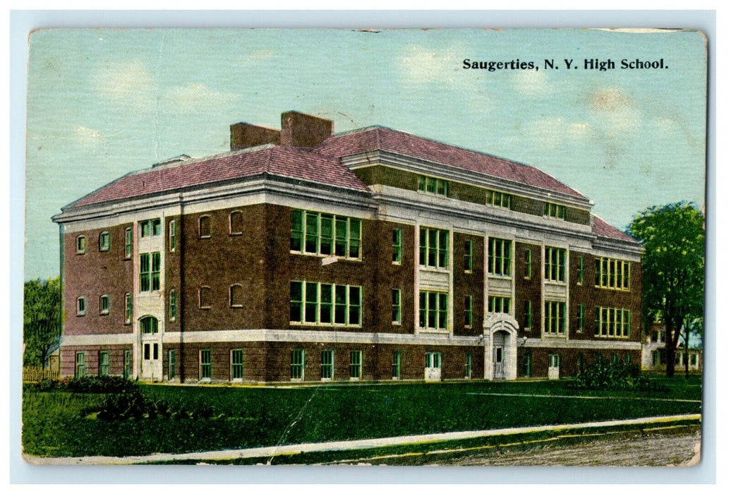 1912 Saugerties New York NY, High School Building Posted Antique Postcard