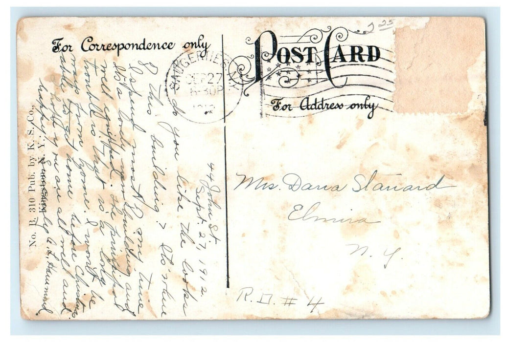 1912 Saugerties New York NY, High School Building Posted Antique Postcard