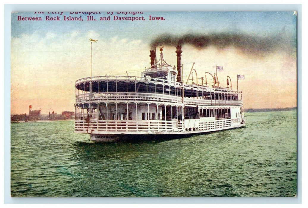 The Ferry Davenport Steamboat Between Rock Island And Davenport IA Postcard