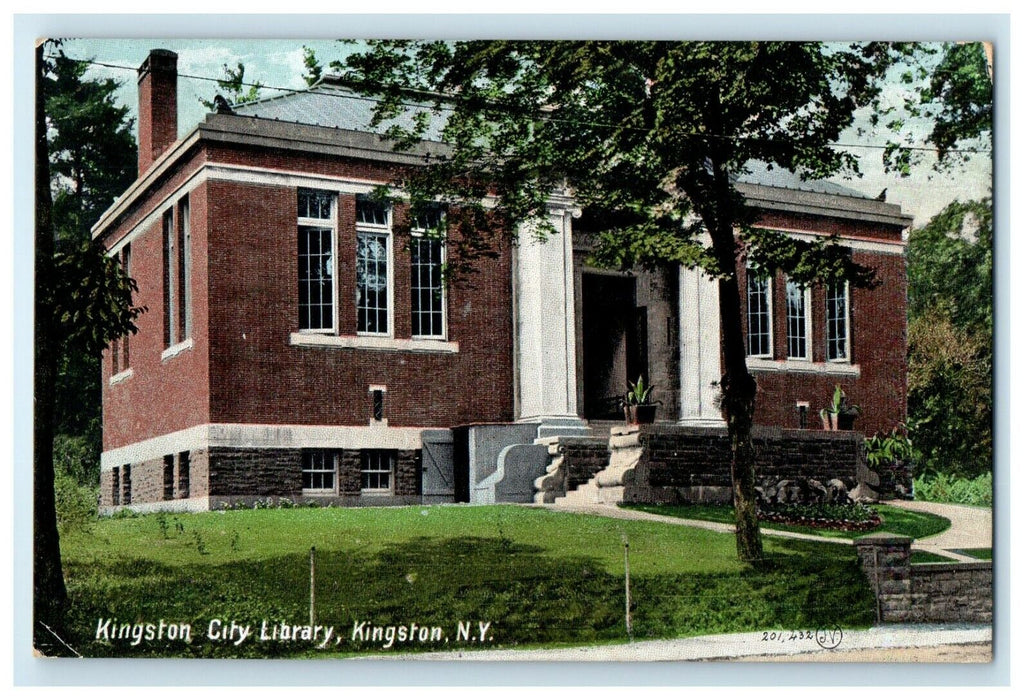 1909 Kingston City Library Scene Street Kingston New York NY Antique Postcard