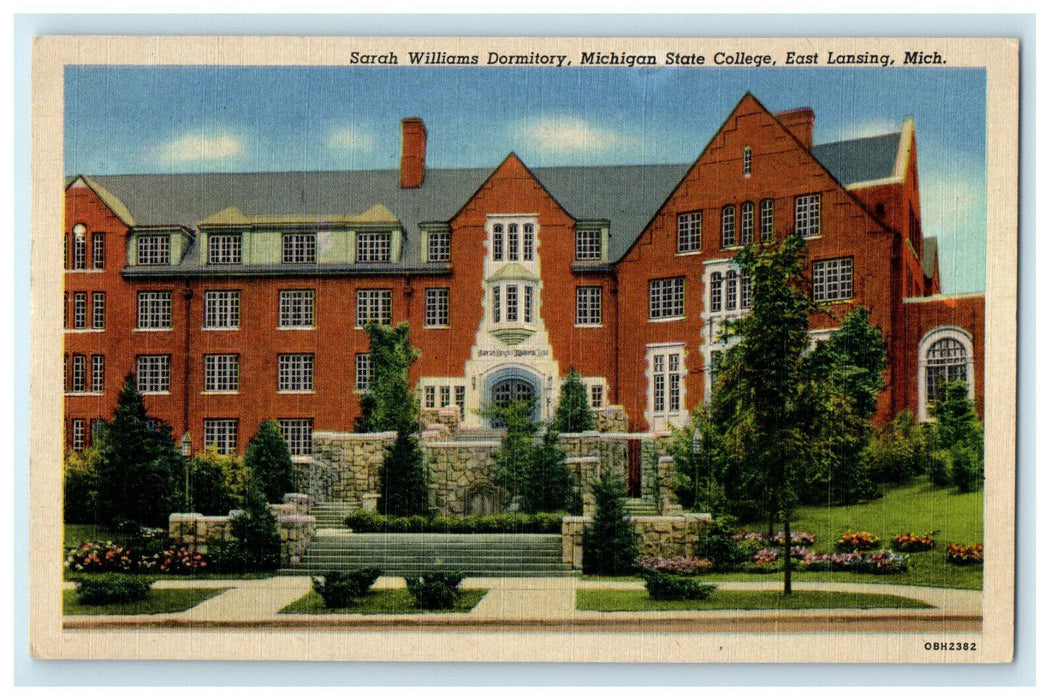 1951 Sarah Williams Dormitory, State College, East Lansing Michigan MI Postcard