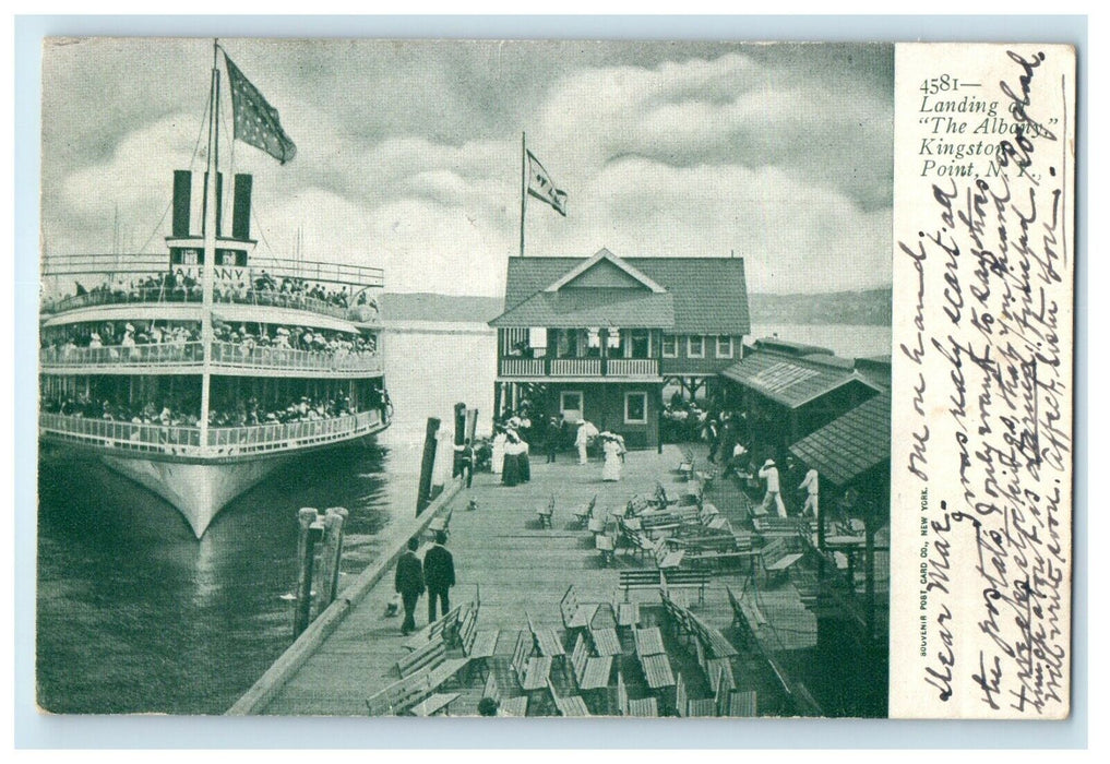 1909 Landing Of Steamer The Albany Kingston Point New York NY Antique Postcard
