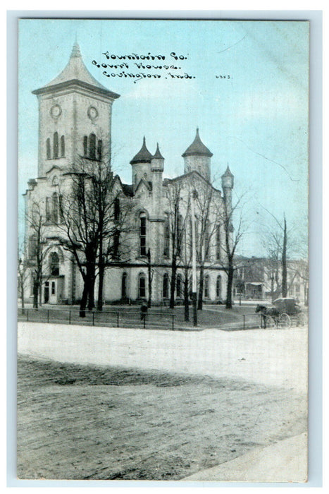 c1910s Fountain & Court House Covington Indiana IN Antique Unposted Postcard