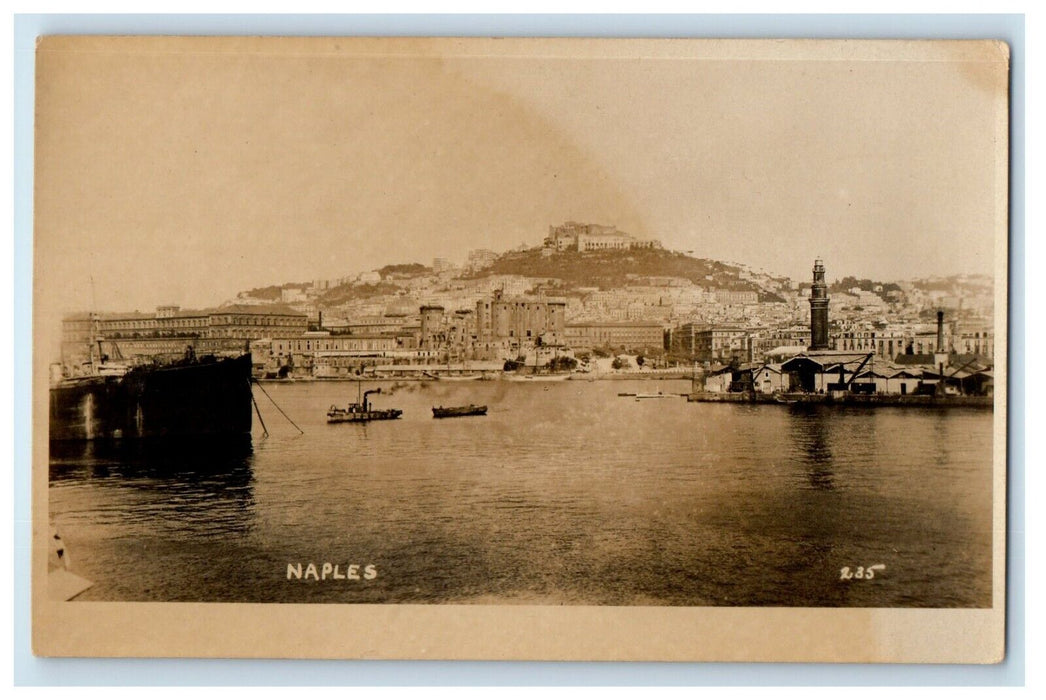 c1920's A View Of Naples Italy, Boats Scene RPPC Photo Vintage Postcard