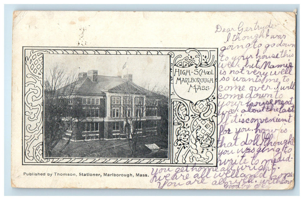 1906 High School Marlborough MA So Framingham MA PMC Antique Postcard