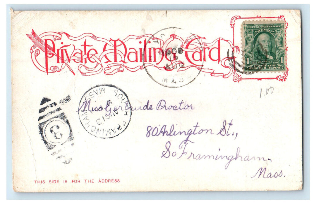 1906 High School Marlborough MA So Framingham MA PMC Antique Postcard