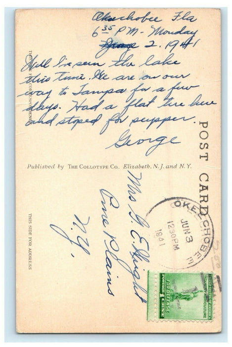 1941 Lake Okeechobee Florida Second Largest Inland Water Lake U.S.A Postcard
