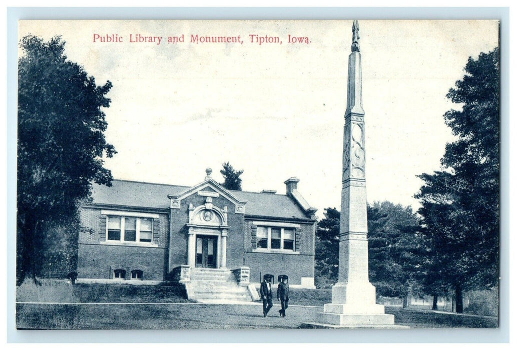c1910's Public Library And Monument Tipton Iowa IA Unposted Antique Postcard