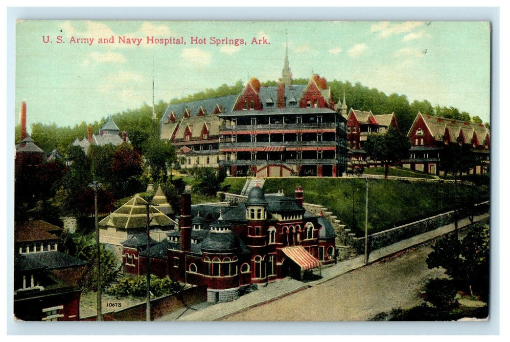 c1910's U.S Army And Navy Hospital Hot Springs Arkansas AR Antique Postcard