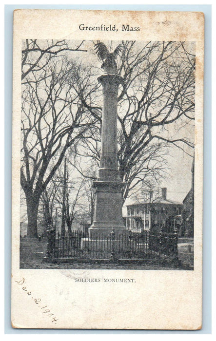 1904 Soldier's Monument Greenfield Massachusetts MA PMC Posted Postcard