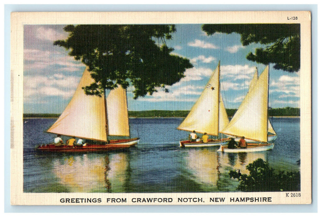 c1940s Sailboats, Greetings from Crawford Notch New Hampshire NH Postcard