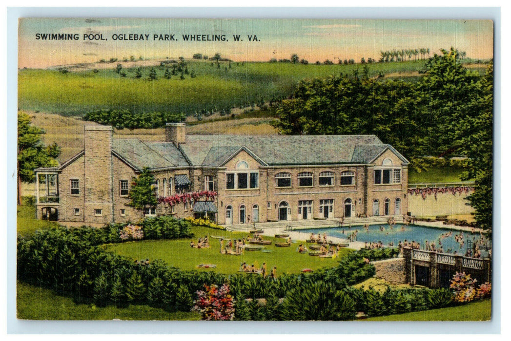 1943 Swimming Pool, Oglebay Park, Wheeling, West Virginia WV Postcard