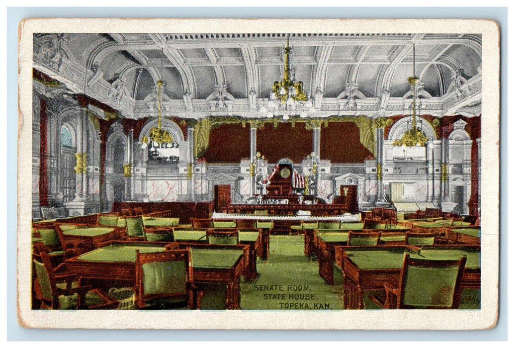 1917 Senate Room State House Topeka, Kansas KS Posted Antique Postcard