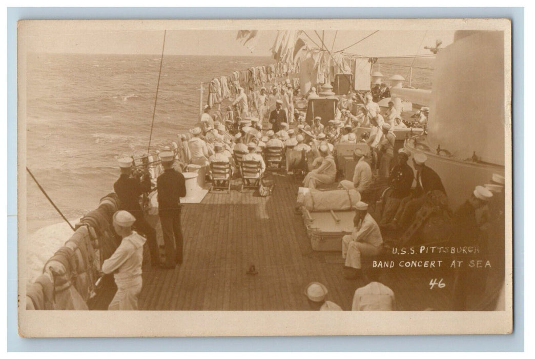 c1920's U.S.S Pittsburgh Band Concert At Sea Ship RPPC Photo Antique Postcard