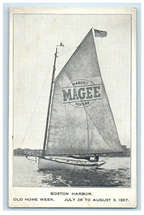 1907 Magee Boat Flag, Boston Harbor, Old Home Week, Unposted Antique Postcard