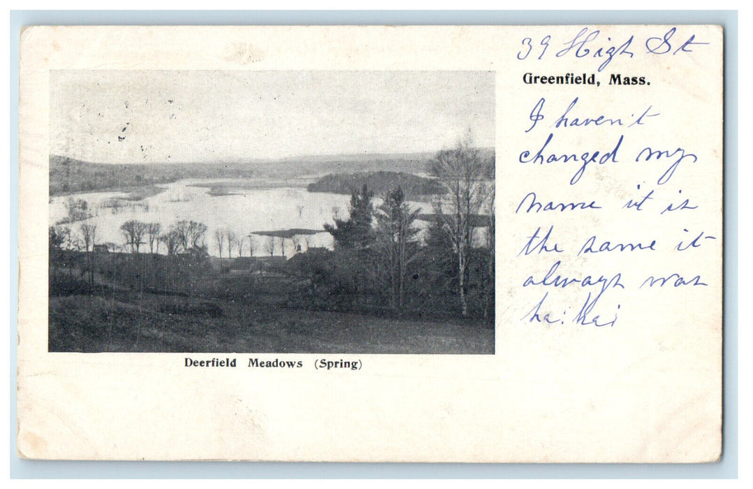 1905 Deerfield Meadows (Spring) Greenfield Massachusetts MA PMC Postcard