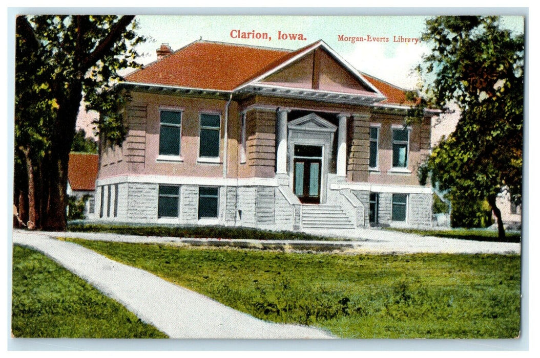 c1910's View Of Morgan Everts Library Clarion Iowa IA Unposted Antique Postcard