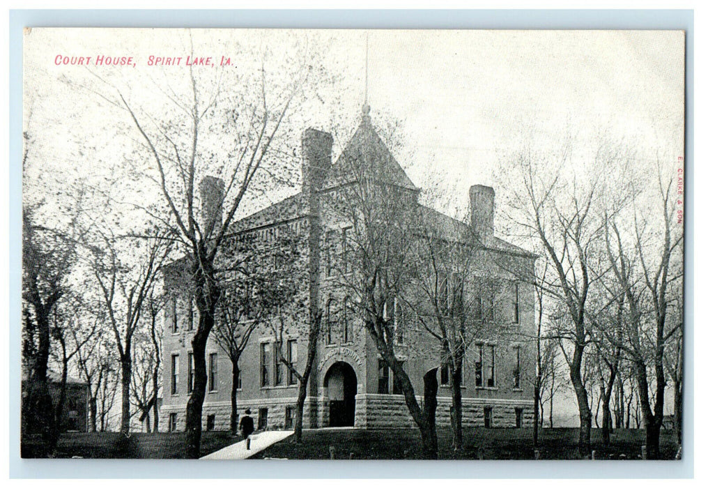 c1910s Court House, Spirit Lake, Iowa IA Antique Unposted Postcard