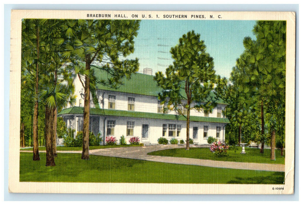 1952 Braeburn Hall, On U.S. 1 Southern Pines, North Carolina NC Postcard