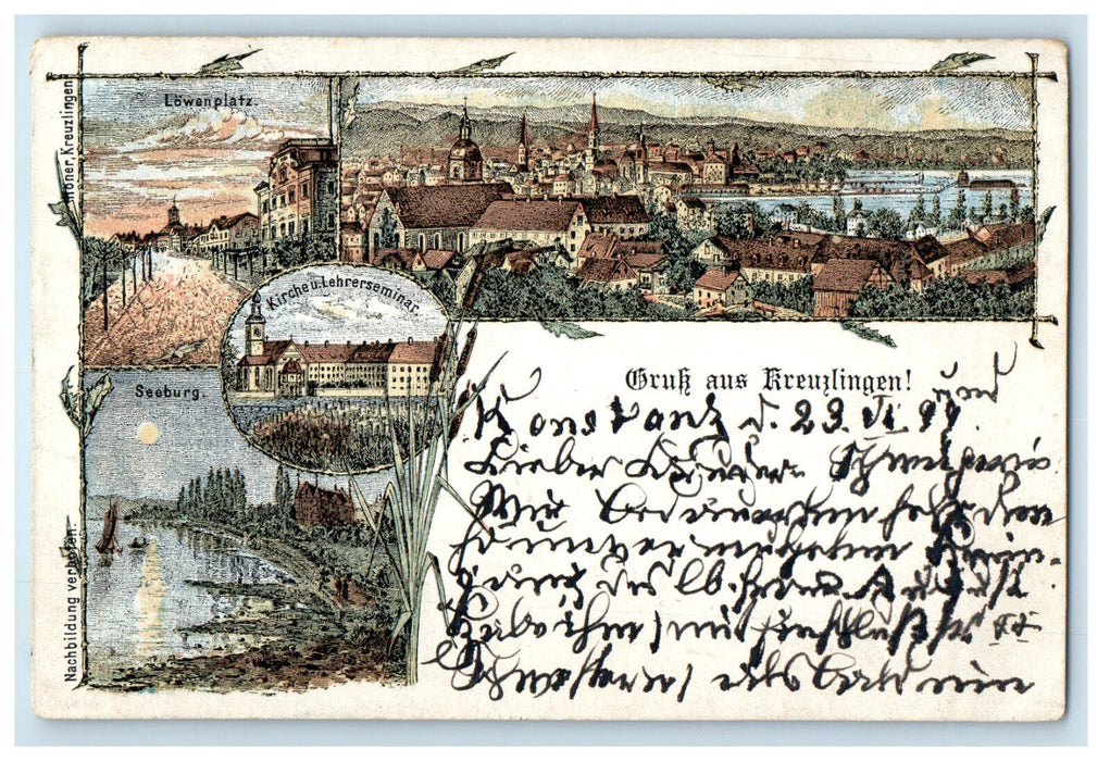 1899 Multiview, Gruk Aus Kreuzlingen! Switzerland Posted Antique Postcard
