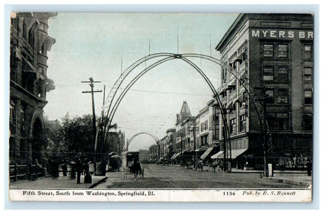 c1910s Fifth Street, South from Washington Springfield Illinois IL Postcard