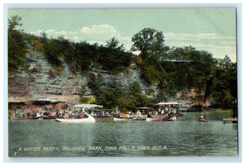 c1910's A Water Party Palisade Park Big Swan Boat Iowa Falls Iowa IA Postcard