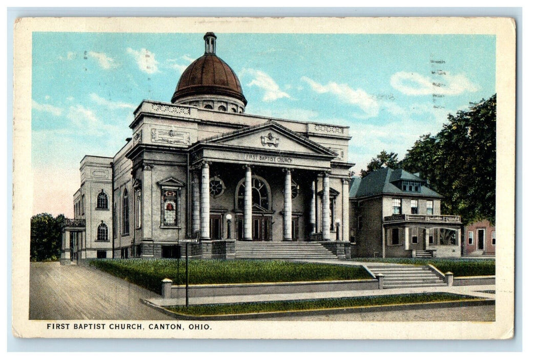 1938 First Baptist Church Street View Canton Ohio OH Posted Vintage Postcard