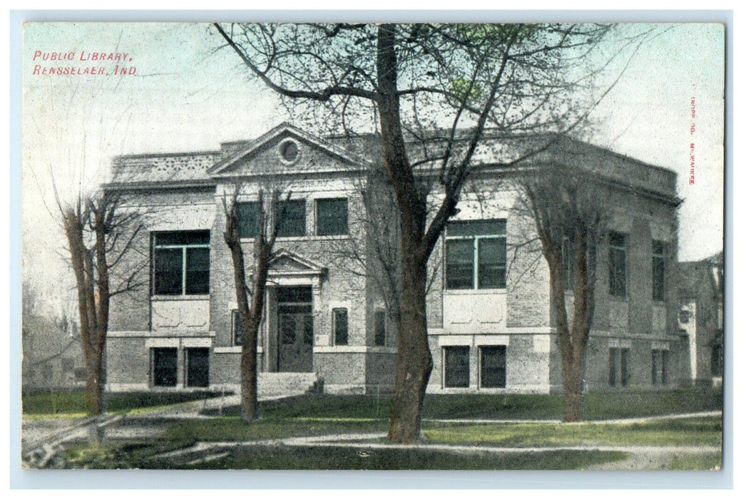 c1910's View Of Public Library Rensselaer Indiana IN Unposted Antique Postcard