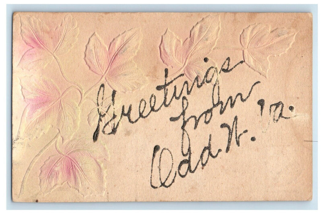 c1910's Greetings From  Odd West Virginia WV, Flower Embossed Antique Postcard