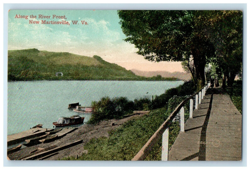 c1910's View Along The River Front New Martinsville West Virginia WV Postcard