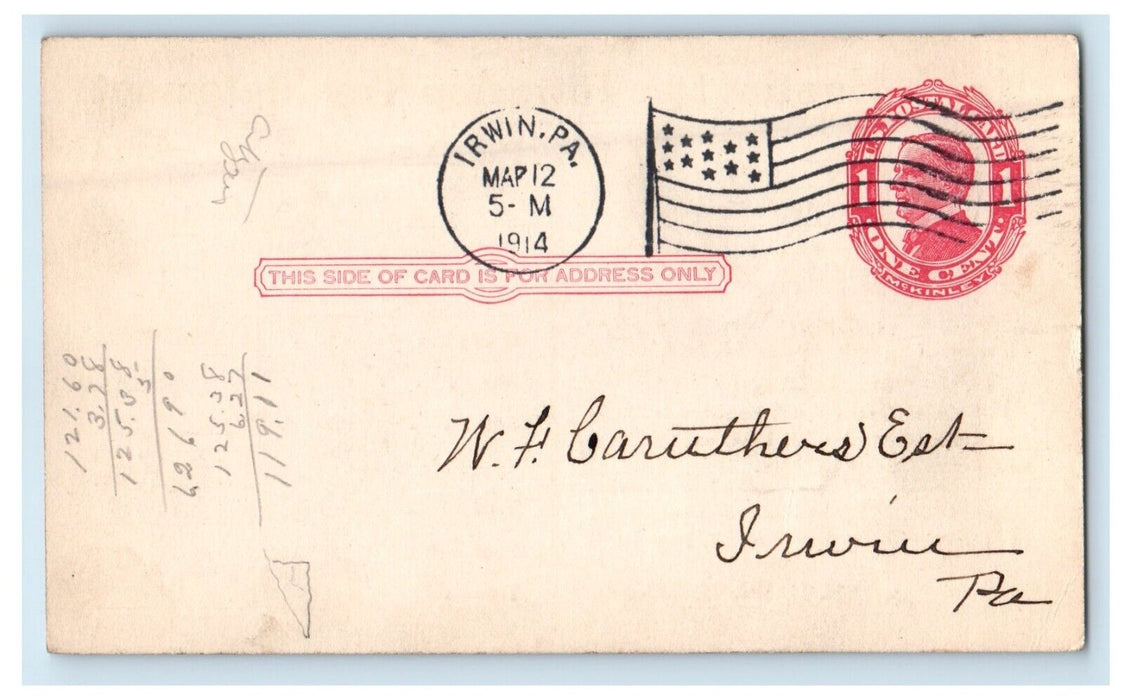 1914 North Huntington Township Tax Statement Irwin PA, Advertising Postcard