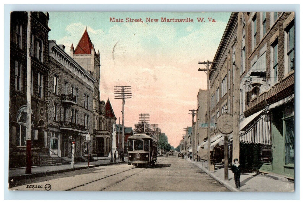 1908 Main Street Trolley New Martinsville West Virginia WV Antique Postcard