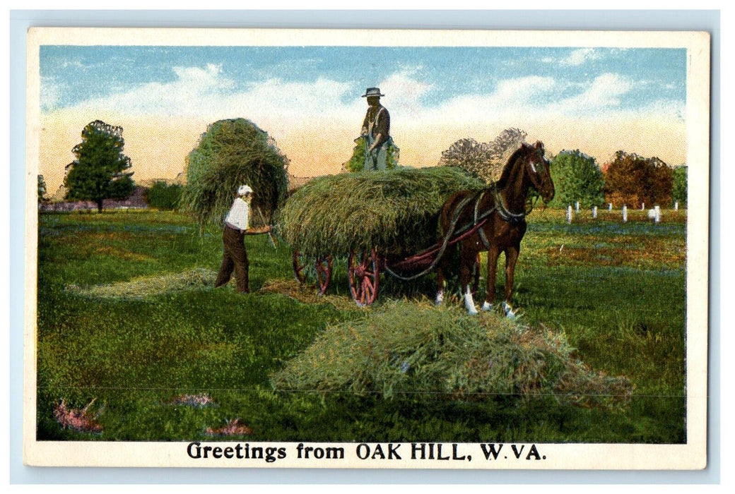 Greetings From Oak Hill West Virginia WV, Farmers Horse Cart Unposted Postcard