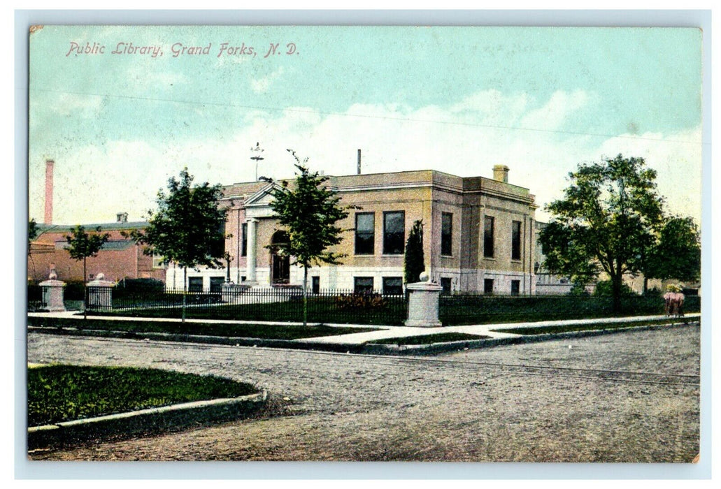 c1910's View Of Public Library Grands Forks North Dakota ND Antique Postcard