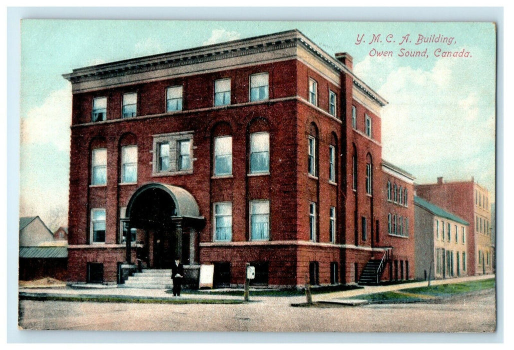 c1910's Y.M.C.A. Building Scene Street Owen Sound Canada Antique Postcard