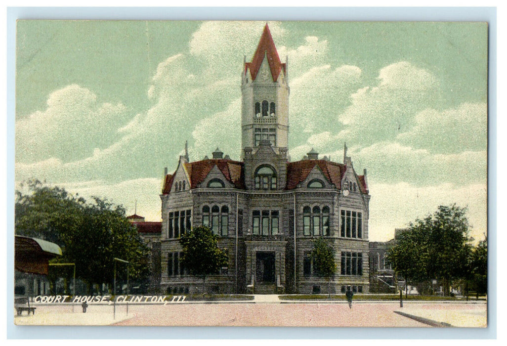 c1910s Court House, Clinton Illinois IL Unposted Antique Postcard