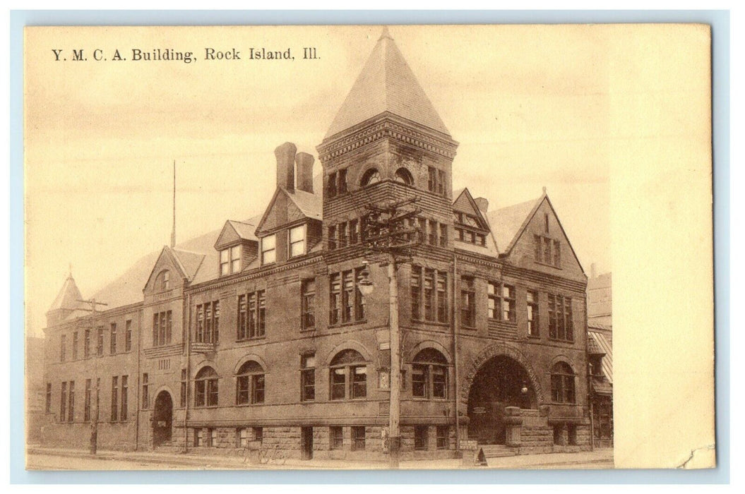 c1910's Y.M.C.A Building Street View Rock Island Illinois IL Antique Postcard