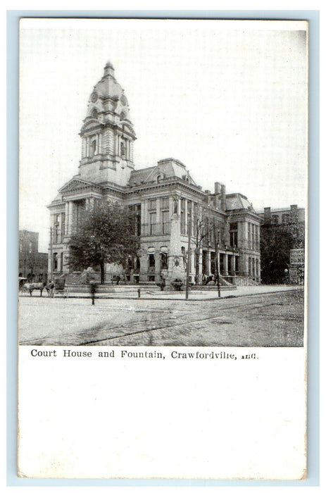 c1910s Court House and Fountain, Crawfordsville Indiana IN Postcard