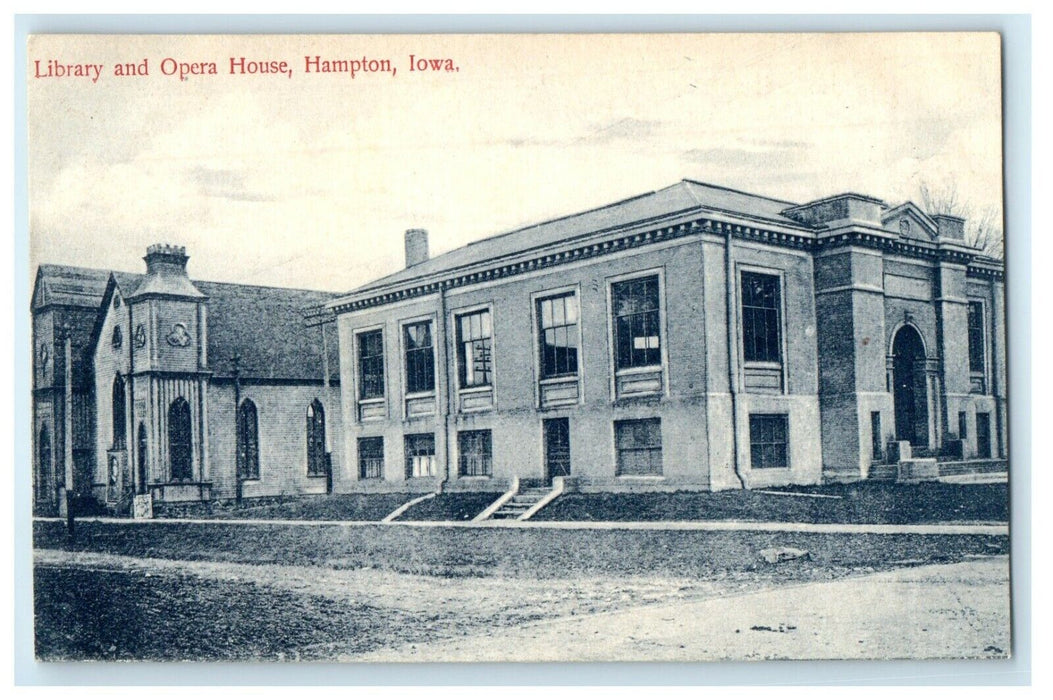 c1910's Library And Opera House Hampton Iowa IA Unposted Antique Postcard