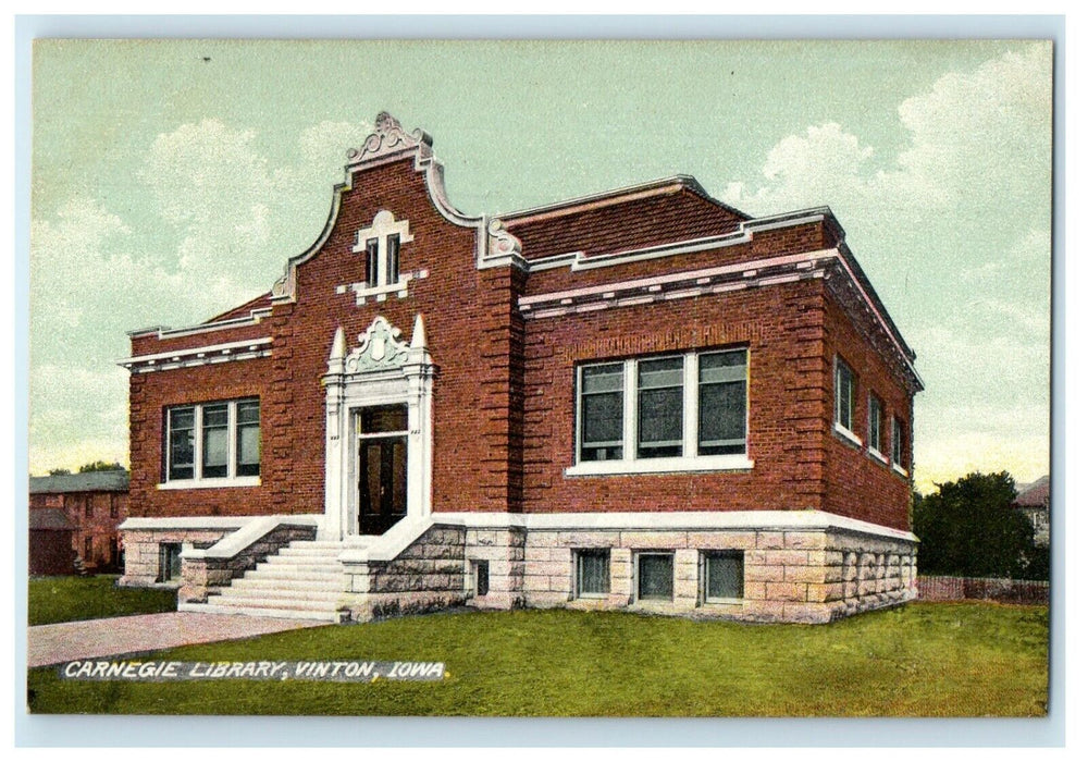 c1910's The Carnegie Library View Vinton Iowa IA Unposted Antique Postcard