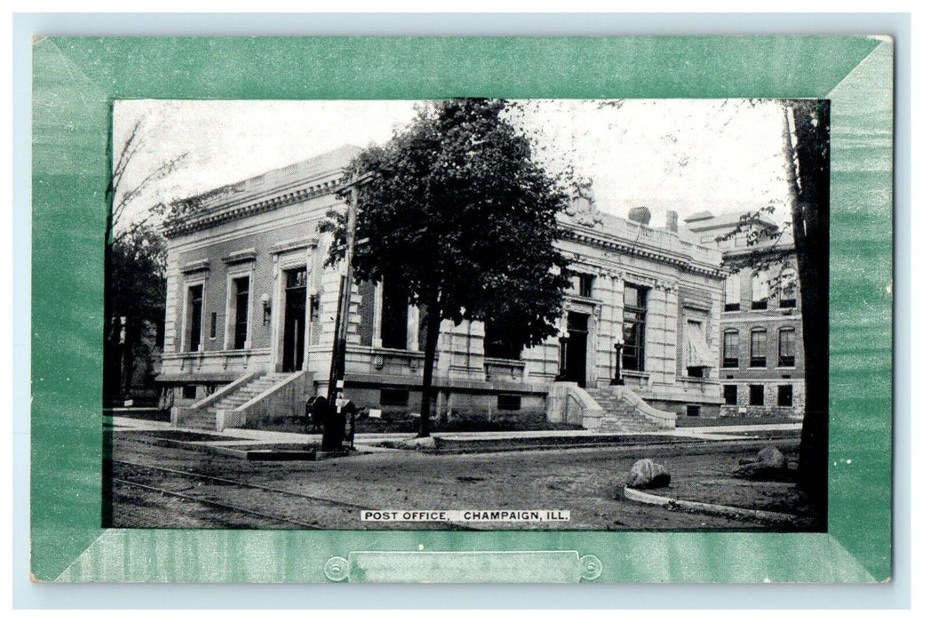 c1910's Champaign Illinois IL, Post Office Scene Street Dirt Rock Postcard